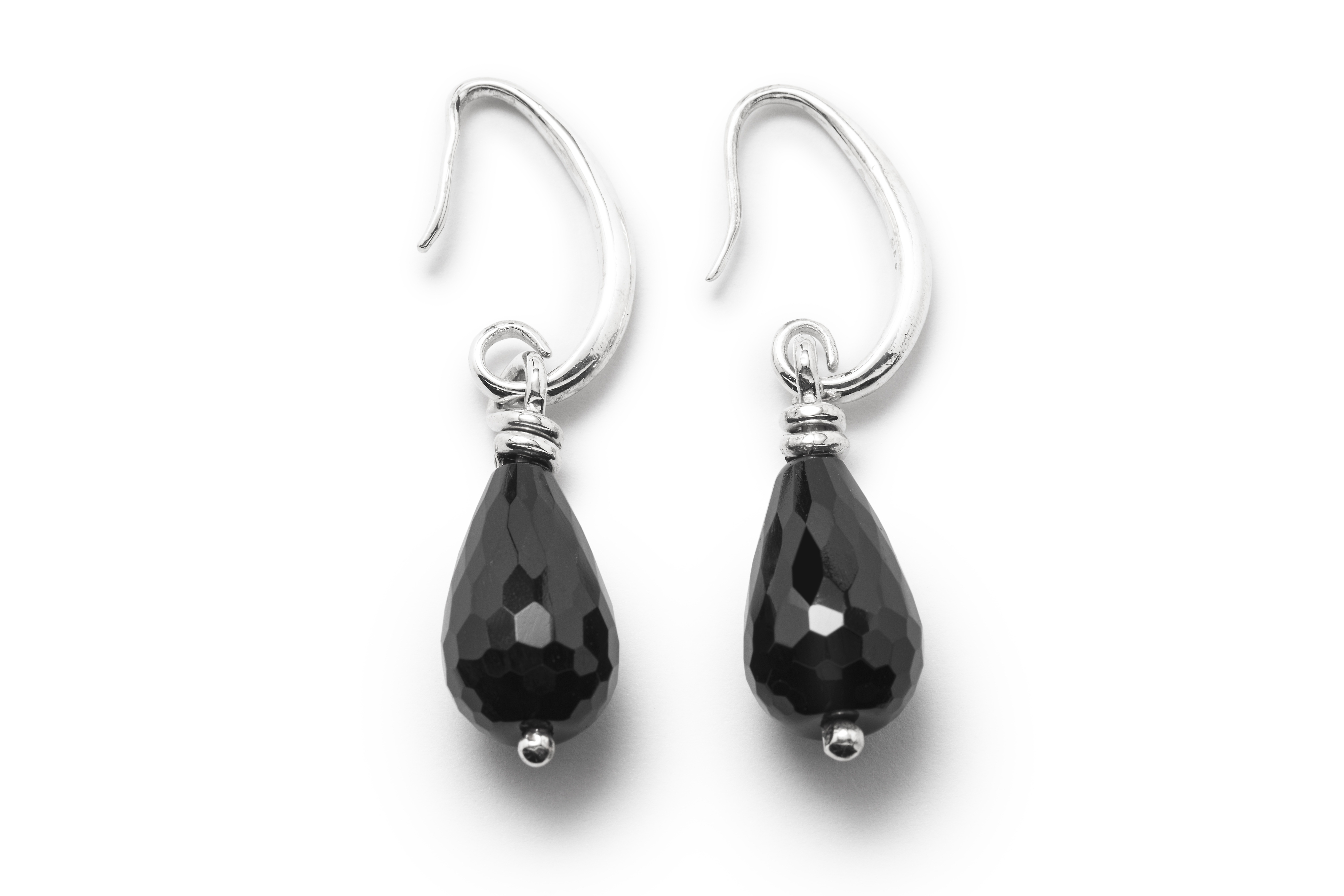 925 Sterling Silver Black Onyx Hoop Drop Earrings RSA Made