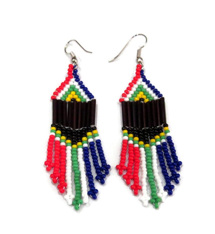 African Zulu Beaded Chandelier Earrings, African Bead Chandelier Earrings